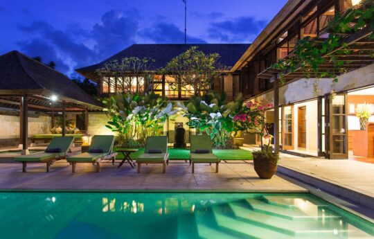 night time swimming pool views with lights