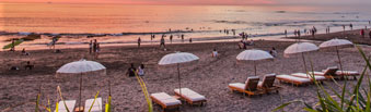 the famous beach area in Legian at sunset