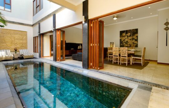 Swimming pool and interior views during daytime