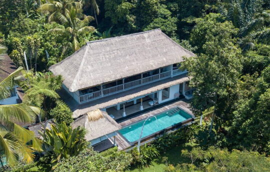 Huge Villa Shamballa in Ubud from above with view of pool