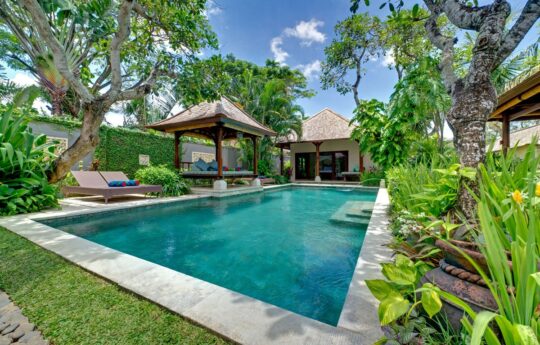 Large swimming pool and garden area of Villa Kedidi